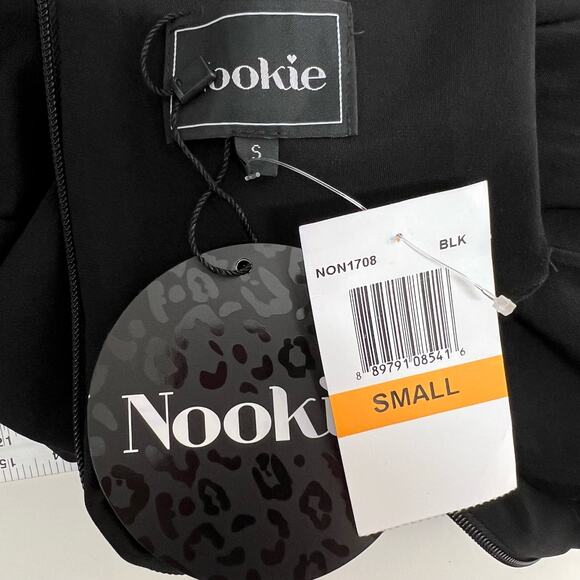 Nookie Medea Midi Bodycon Halter Dress Black Open Back S NWT Glam Edgy Cocktail - Picture 8 of 11